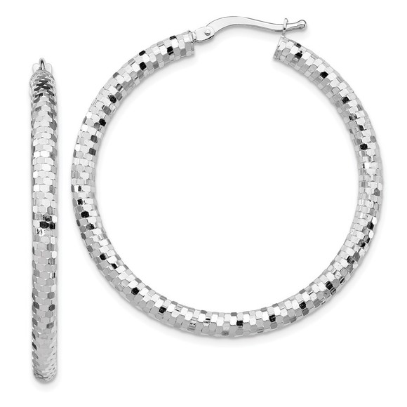 14k White Gold 3x38mm Diamond-cut Hoop Earrings 39.45 L x 38 mm W